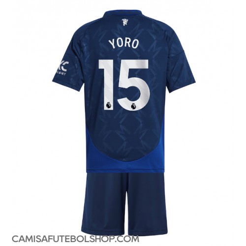 Camisa de time de futebol Manchester United Leny Yoro #15 Replicas 2º Equipamento Infantil 2024-25 Manga Curta (+ Calças curtas)